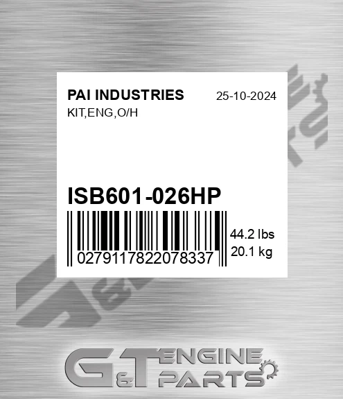 ISB601-026HP Kit,eng,o/h for PAI INDUSTRIES