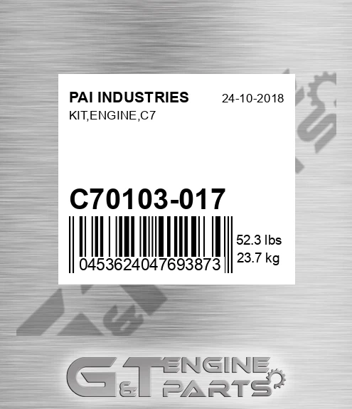 C70103-017 Kit,engine,c7 for PAI INDUSTRIES