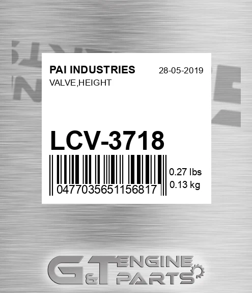 LCV-3718 Valve,height for PAI INDUSTRIES