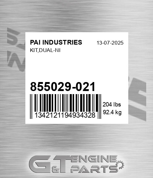 855029-021 Kit,dual-ni for PAI INDUSTRIES