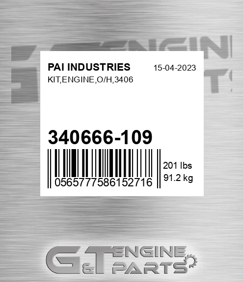340666-109 Kit,engine,o/h,3406 for PAI INDUSTRIES