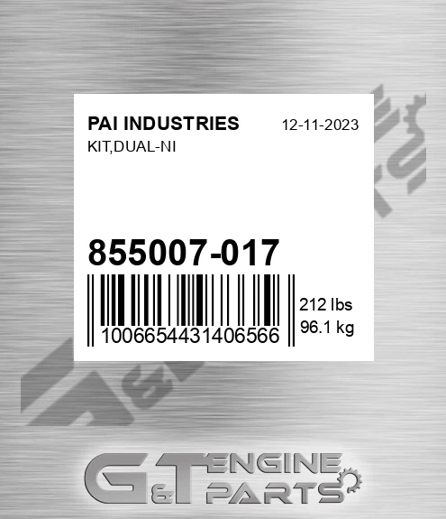 855007-017 Kit,dual-ni for PAI INDUSTRIES