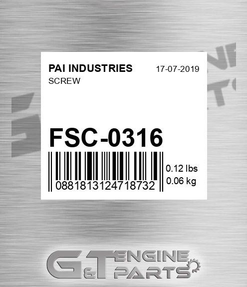 FSC-0316 Screw for PAI INDUSTRIES