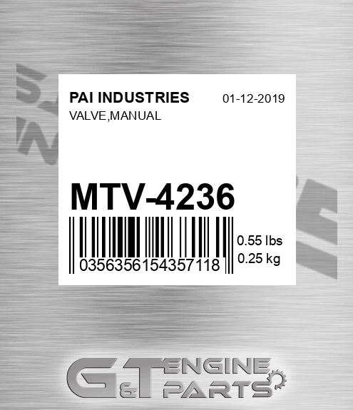 MTV-4236 Valve,manual for PAI INDUSTRIES