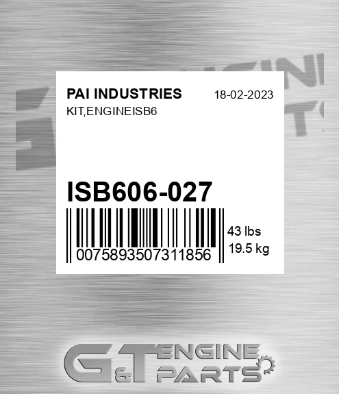 ISB606-027 Kit,engineisb6 for PAI INDUSTRIES