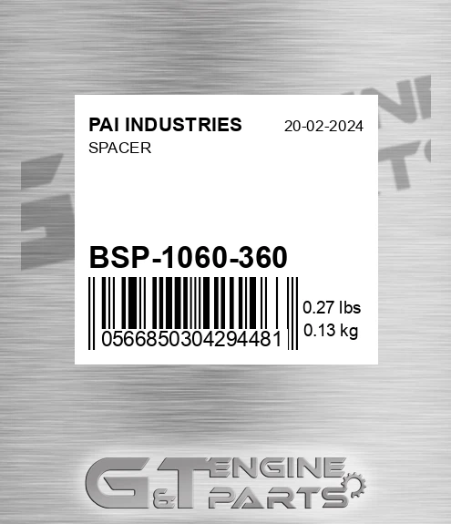 BSP-1060-360 Spacer for PAI INDUSTRIES