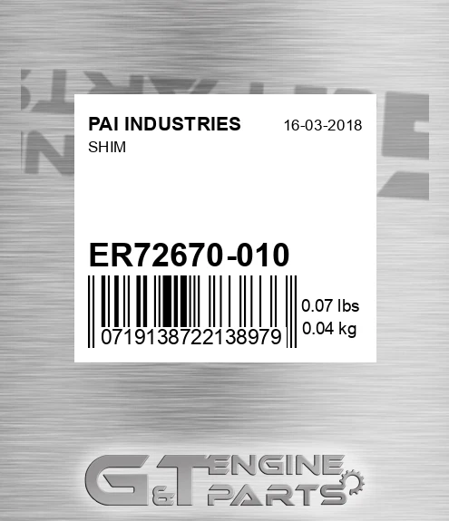 ER72670-010 Shim for PAI INDUSTRIES