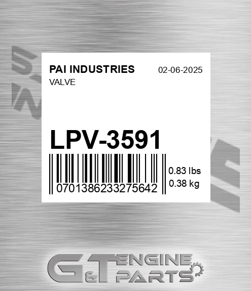 LPV-3591 Valve for PAI INDUSTRIES