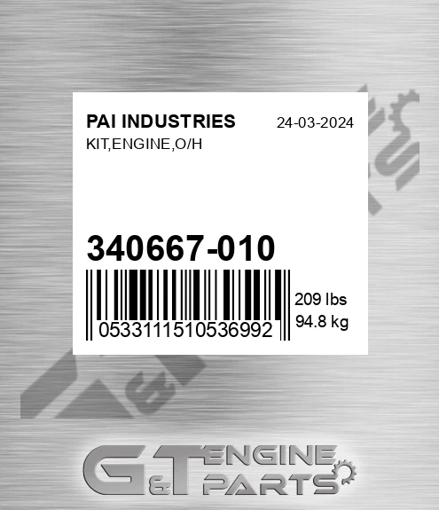 340667-010 Kit,engine,o/h for PAI INDUSTRIES