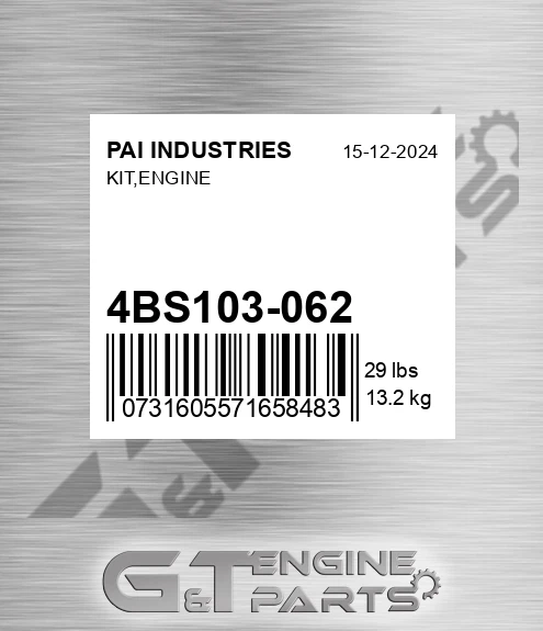 4BS103-062 Kit,engine for PAI INDUSTRIES