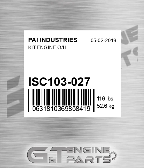 ISC103-027 Kit,engine,o/h for PAI INDUSTRIES