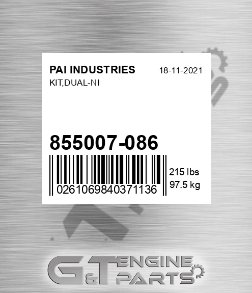 855007-086 Kit,dual-ni for PAI INDUSTRIES