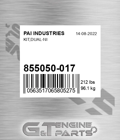 855050-017 Kit,dual-ni for PAI INDUSTRIES