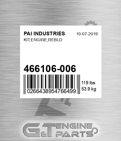 466106-006 Kit,engine,rebld for PAI INDUSTRIES