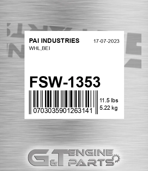 FSW-1353 Whl,bei for PAI INDUSTRIES