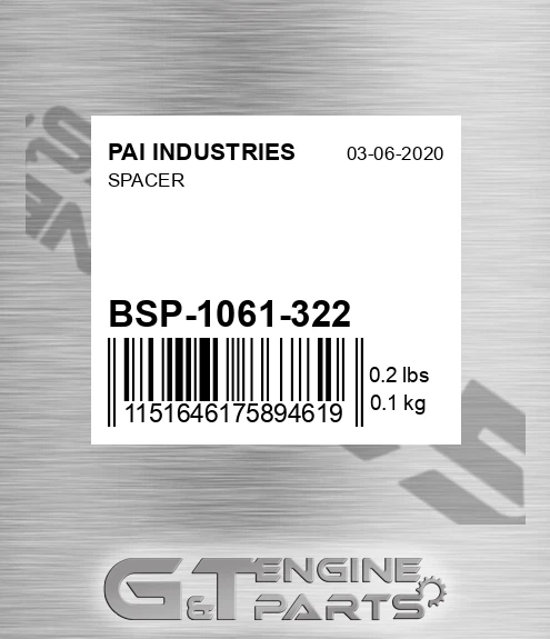 BSP-1061-322 Spacer for PAI INDUSTRIES