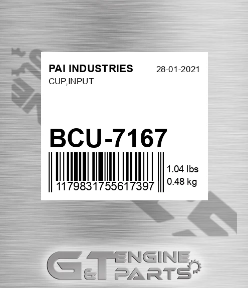 BCU-7167 Cup,input for PAI INDUSTRIES