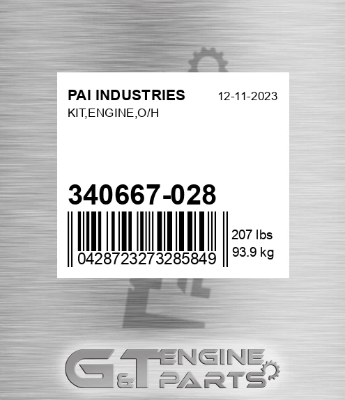 340667-028 Kit,engine,o/h for PAI INDUSTRIES