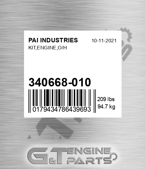 340668-010 Kit,engine,o/h for PAI INDUSTRIES