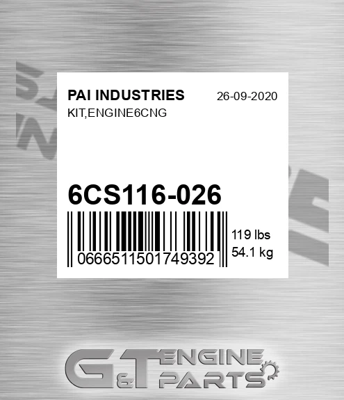 6CS116-026 Kit,engine6cng for PAI INDUSTRIES