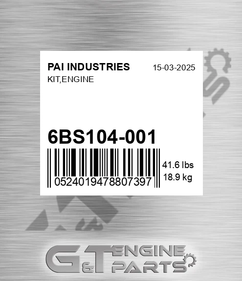 6BS104-001 Kit,engine for PAI INDUSTRIES