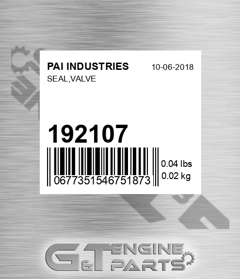 192107 Seal,valve for PAI INDUSTRIES
