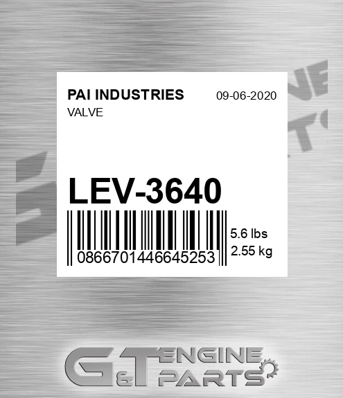 LEV-3640 Valve for PAI INDUSTRIES