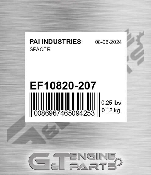 EF10820-207 Spacer for PAI INDUSTRIES