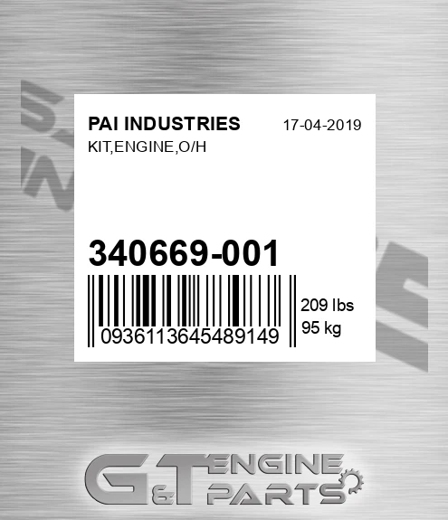 340669-001 Kit,engine,o/h for PAI INDUSTRIES