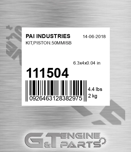 111504 Kit,piston.50mmisb