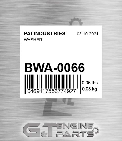 BWA-0066 Washer for PAI INDUSTRIES