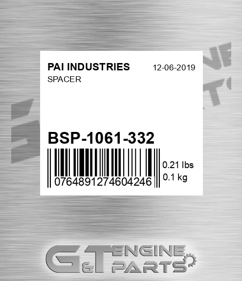 BSP-1061-332 Spacer for PAI INDUSTRIES