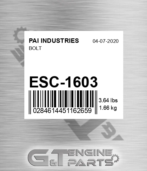 ESC-1603 Bolt for PAI INDUSTRIES