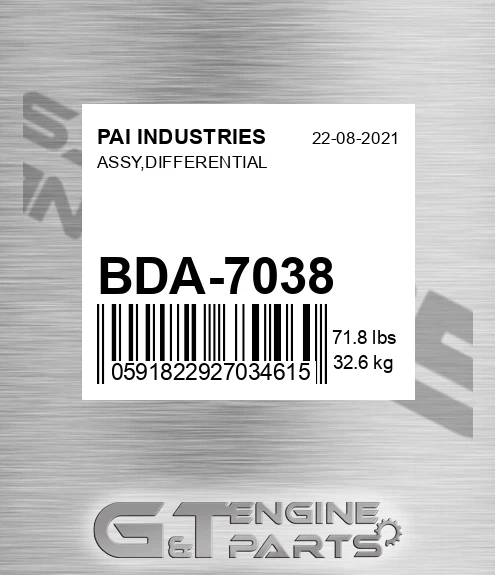 BDA-7038 Assy,differential for PAI INDUSTRIES