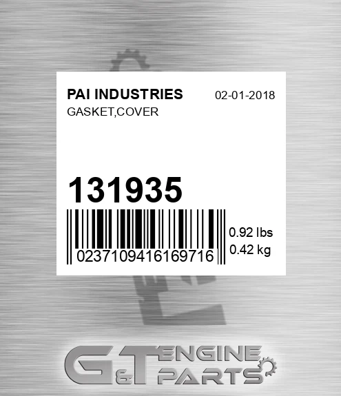 131935 Gasket,cover for PAI INDUSTRIES