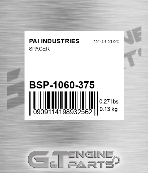BSP-1060-375 Spacer for PAI INDUSTRIES