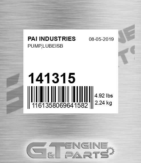 141315 Pump,lubeisb for PAI INDUSTRIES