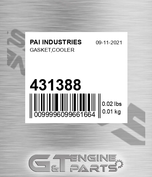 431388 Gasket,cooler for PAI INDUSTRIES