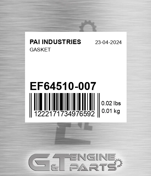 EF64510-007 Gasket for PAI INDUSTRIES