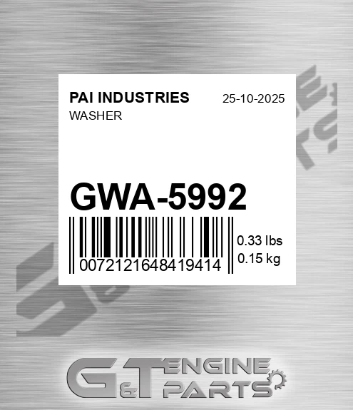 GWA-5992 Washer for PAI INDUSTRIES