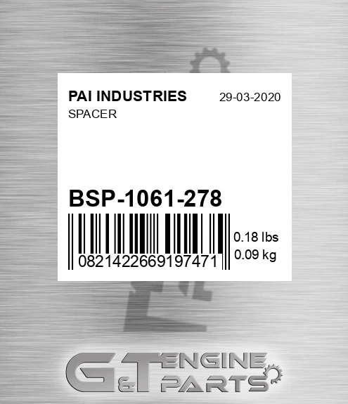 BSP-1061-278 Spacer for PAI INDUSTRIES