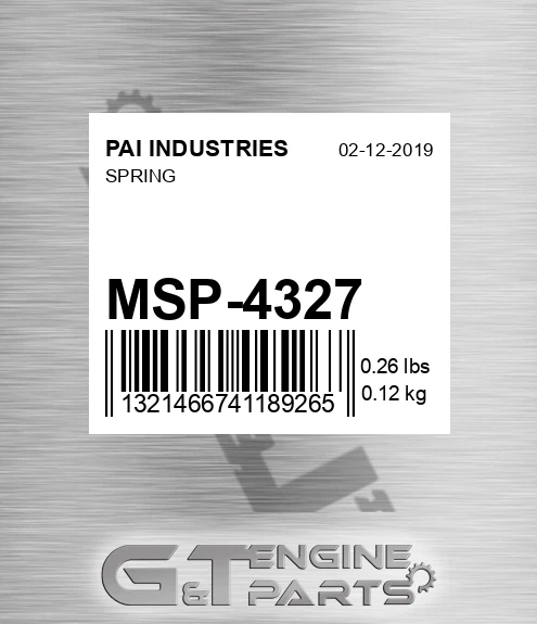 MSP-4327 Spring for PAI INDUSTRIES