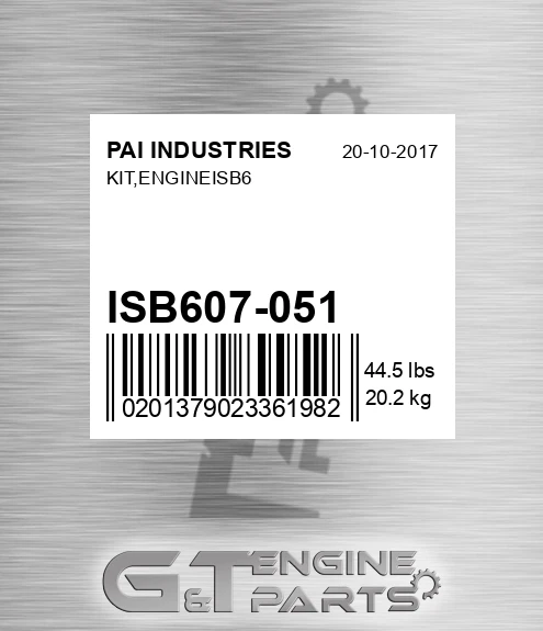 ISB607-051 Kit,engineisb6 for PAI INDUSTRIES