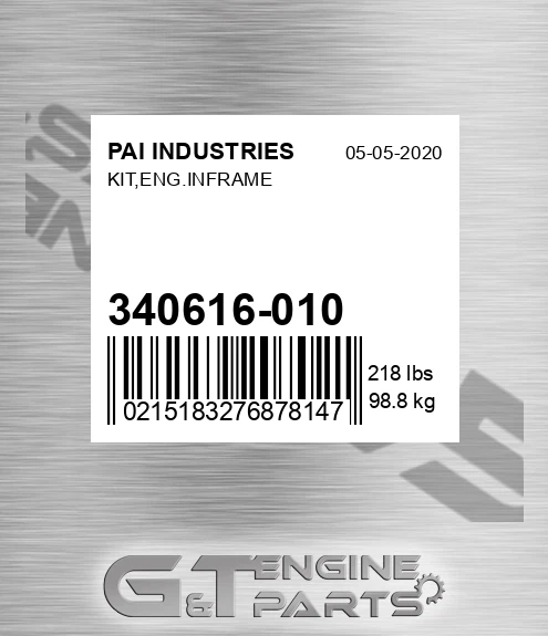 340616-010 Kit,eng.inframe for PAI INDUSTRIES