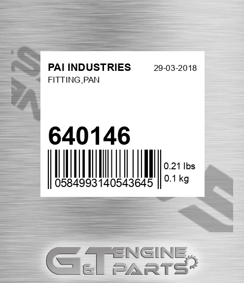 640146 Fitting,pan for PAI INDUSTRIES