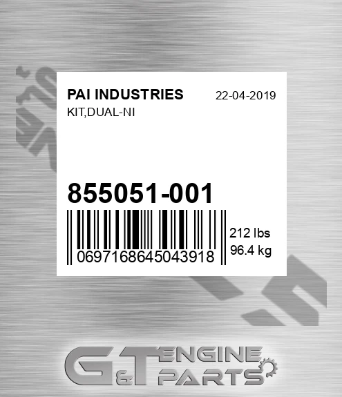 855051-001 Kit,dual-ni for PAI INDUSTRIES