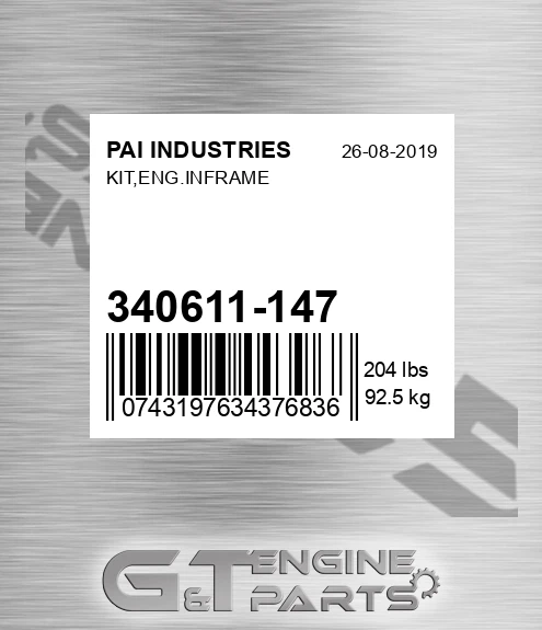 340611-147 Kit,eng.inframe for PAI INDUSTRIES