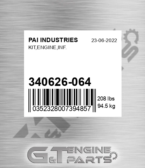 340626-064 Kit,engine,inf. for PAI INDUSTRIES