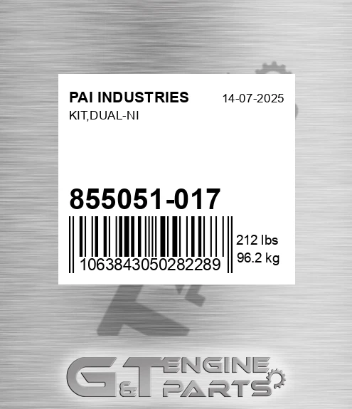 855051-017 Kit,dual-ni for PAI INDUSTRIES