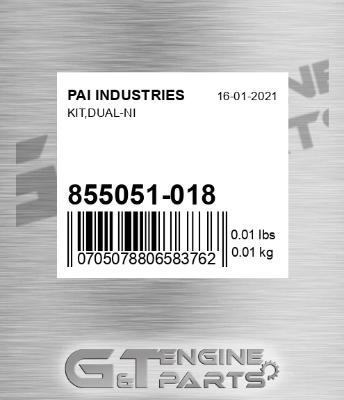 855051-018 Kit,dual-ni for PAI INDUSTRIES